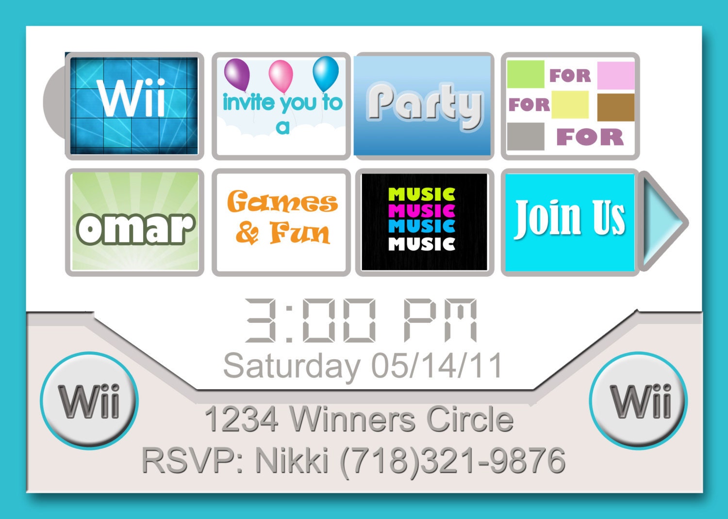 Wii Home Screen Inspired Printable Invitation