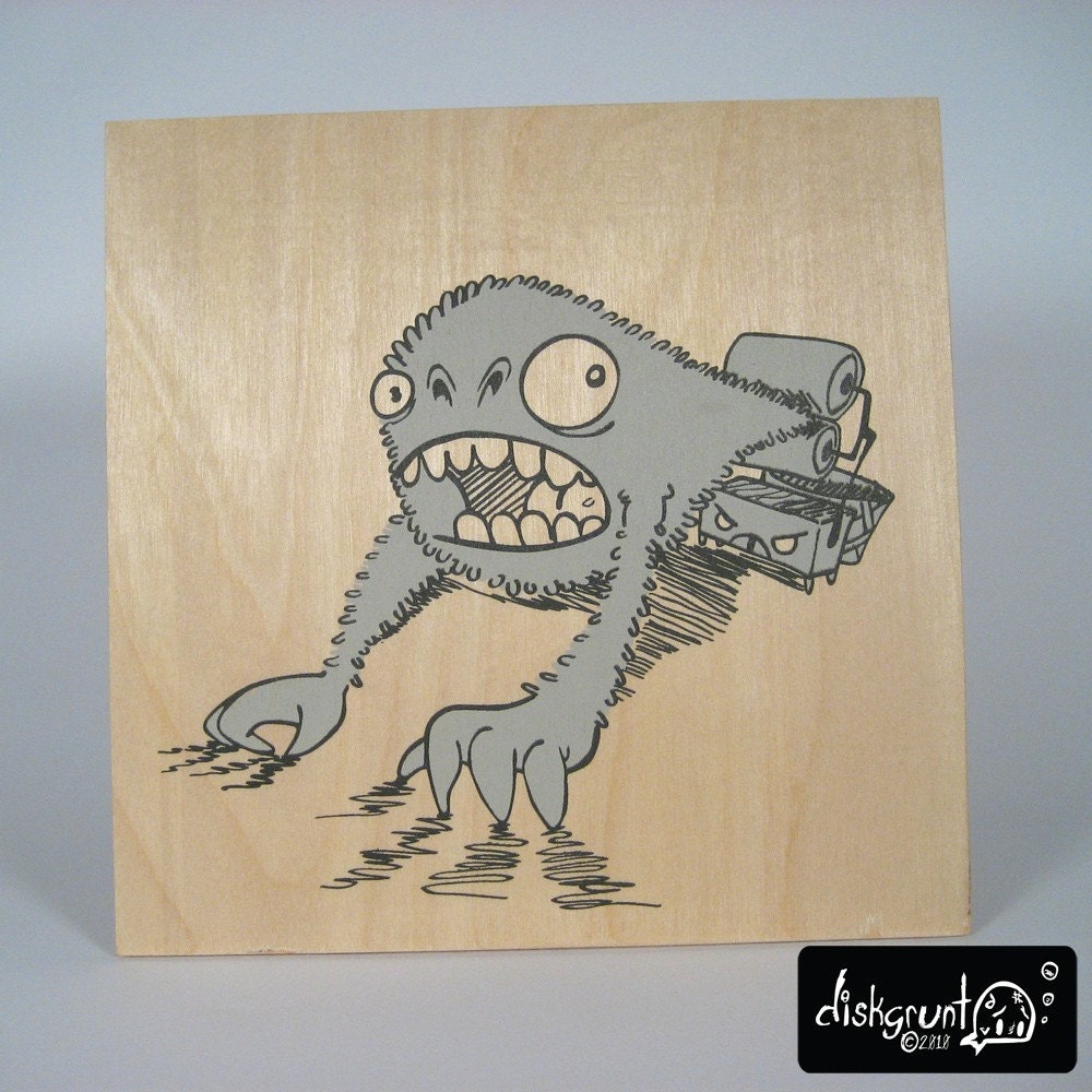 Monsters V. Robots Limited Edition Gray Black Print on Wood