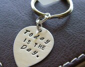 Custom Mini Guitar Pick Keychain - Personalized Sterling Silver Hand Stamped Key Chain - Perfect Gift for Father's Day or graduation gift