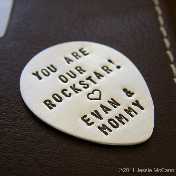 Custom Guitar Pick - Personalized Hand Stamped Sterling Silver Pick - Perfect Gift for Father's Day
