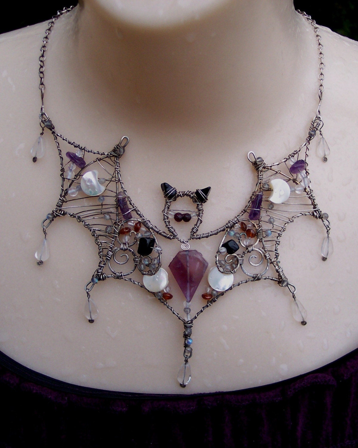 SALE-Feeling a little batty -  Sterling silver Gothic bat necklace -  FREE SHIPPING