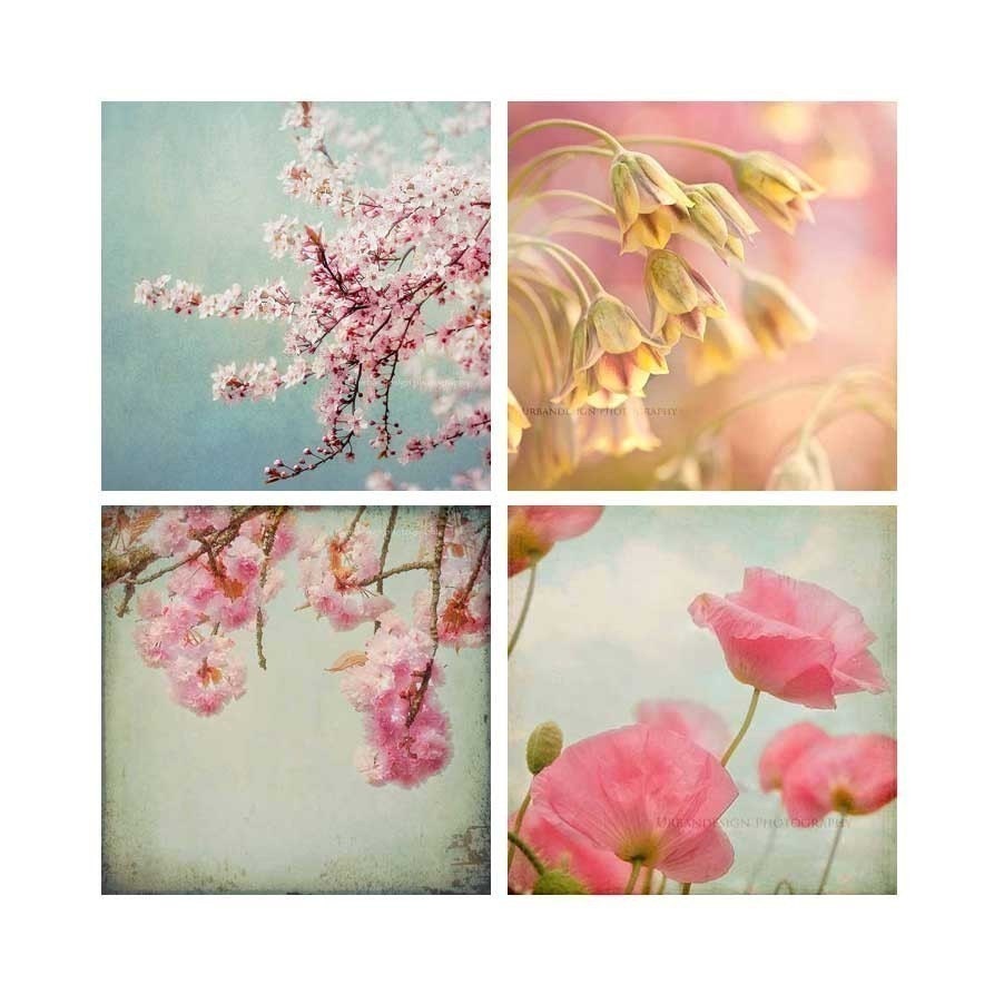 Flower Garden Mini Photography Collection, pink & blue baby nursery prints, vintage chic wall art, floral - four 4x4 photos