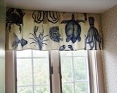 Beach Window Valance Sea Life Octopus Crab Lobster and Turtle made with OCEANIA by Thomas Paul Fabric in Indigo/Cobalt Blue and Cream