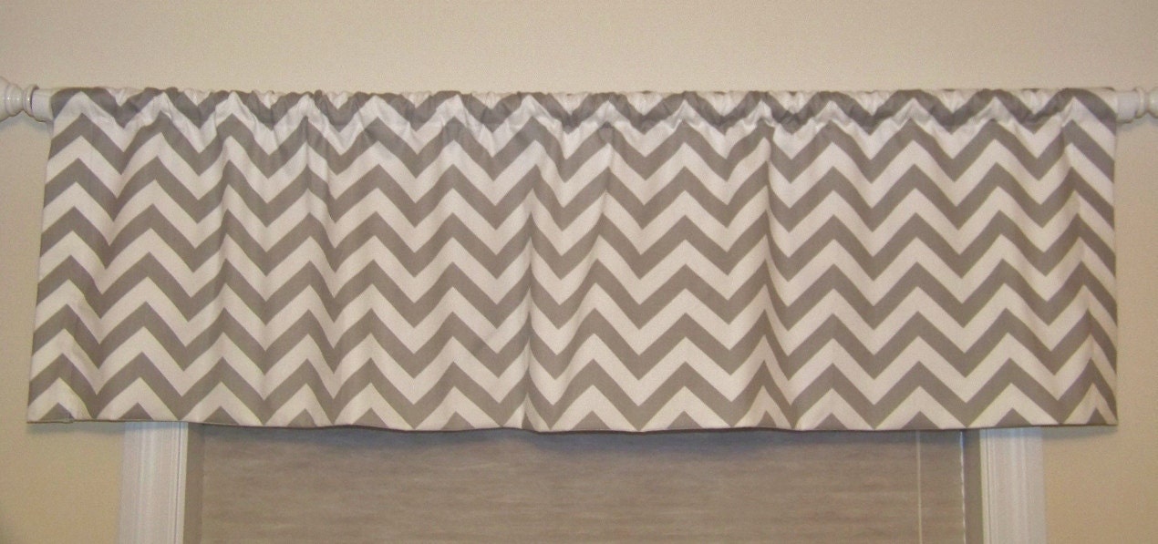 Grey Chevron Window Valance Custom Made in Storm Gray and White Zig Zag Fabric