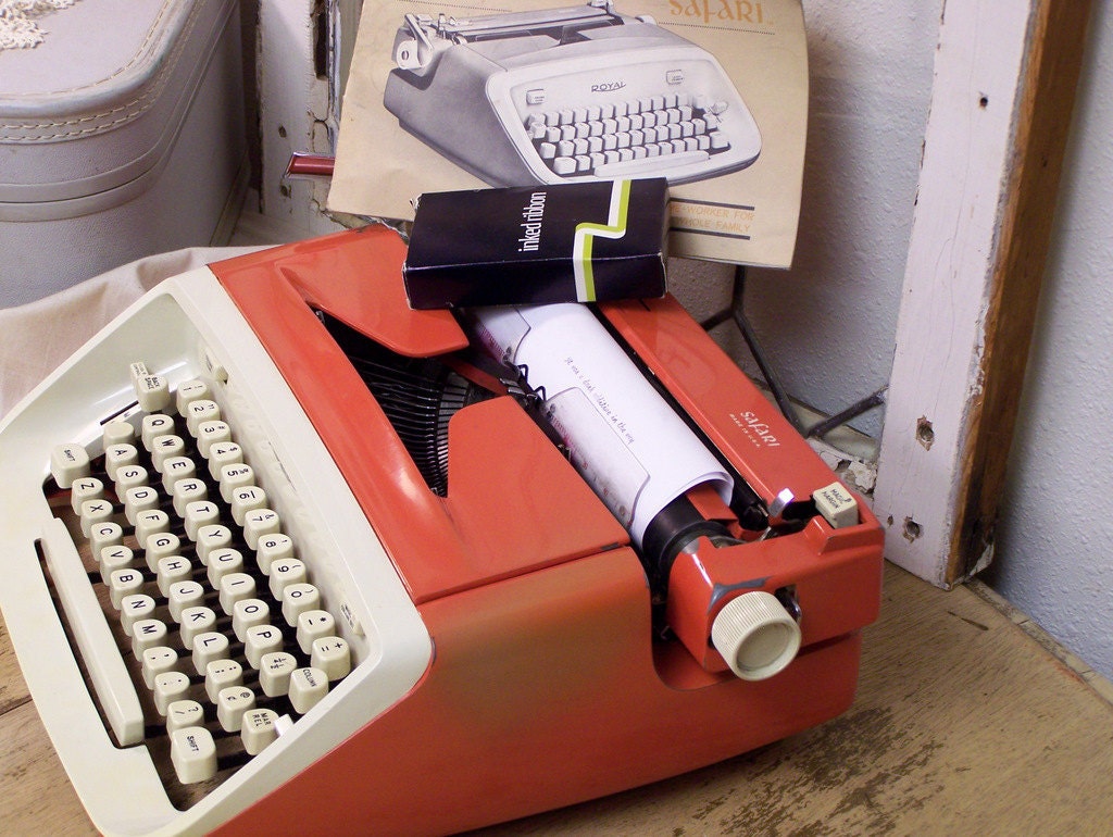 RESERVED for COLLEEN MURPHY Vintage 1960s Orange Cursive Royal Safari Typewriter