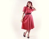 40s Pink Dress - Wide Fold Over Collar Cotton house Dress with Buttons - Medium