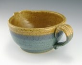 40 oz Batter Bowl - Glazed in Creamy Tan and Blue - With a Fancy Handle - SAME DAY PRIORITY SHIPPING