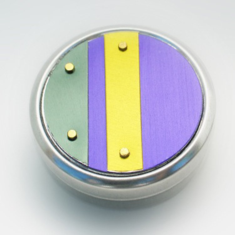Metal Pillbox / Tin / Container with Anodized Aluminum Design - Purple stripe