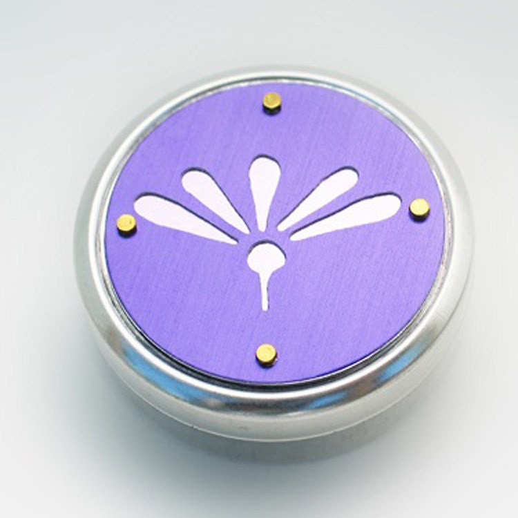 Metal Pillbox / Tin / Container with Anodized Aluminum Design - Purple Deco Flower