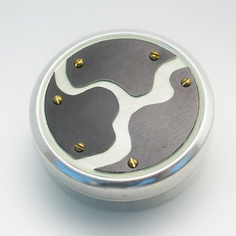 Metal Pillbox / Tin / Container with Anodized Aluminum Design - Glow-In-The-Dark Tri River