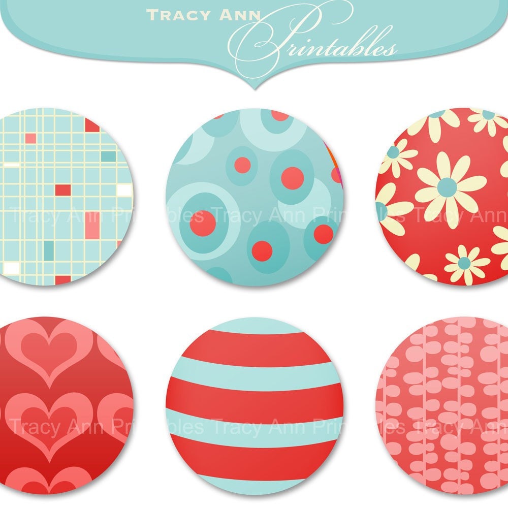 Printable Modern Pattern 2 inch Digital Circle Collage Sheet (Mod 3)