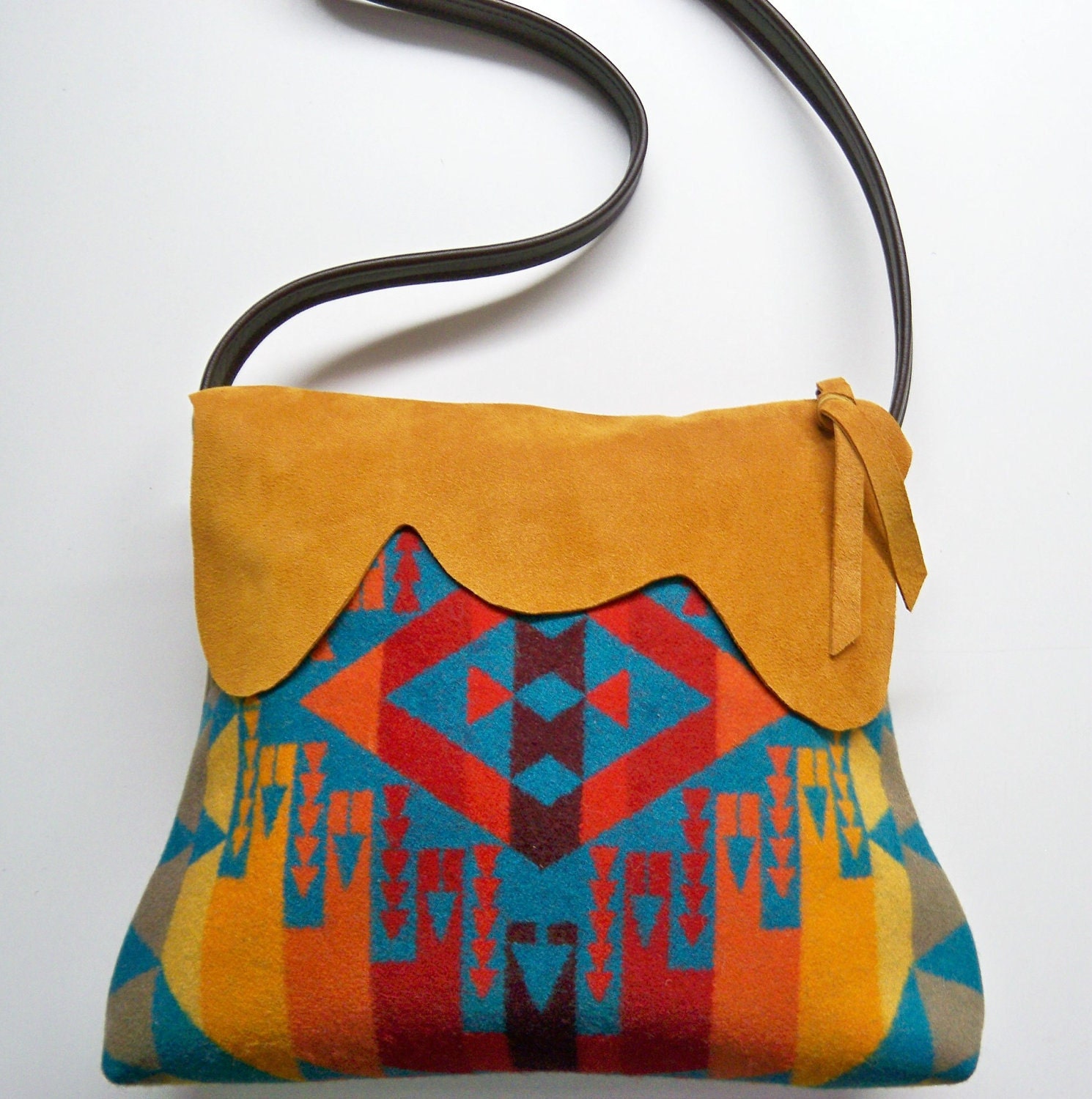 Pendleton Wool Purse Shoulder Bag Deerhide Suede Leather Trim