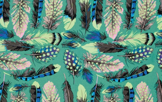 By the Yard Martha Negley FEATHERS Aqua PWMN056 Westminster Fibers Fabric