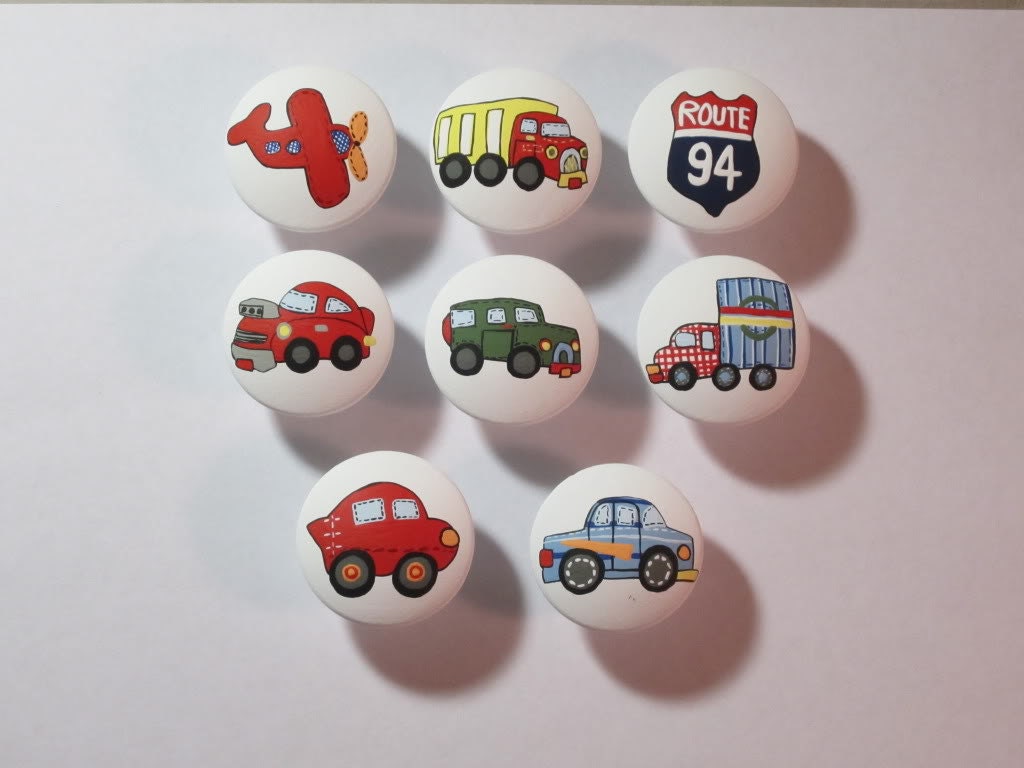 Hand painted cars trucks transportation theme drawer pull knobs car jeep plane nursery