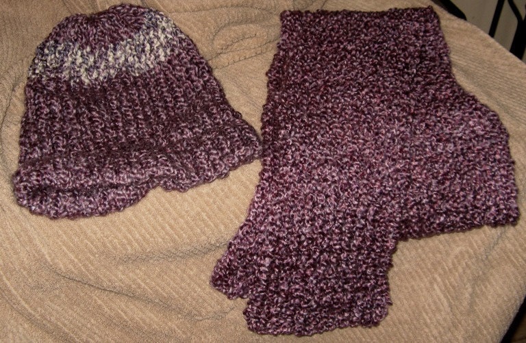 Loom Knit Hat And Scarf Set - Baroque Purple Lavender