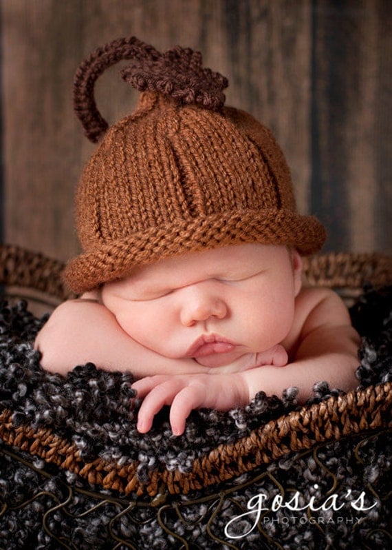 Acorn Pixie Hat Knitted NB to 24 months Cute Photography Prop