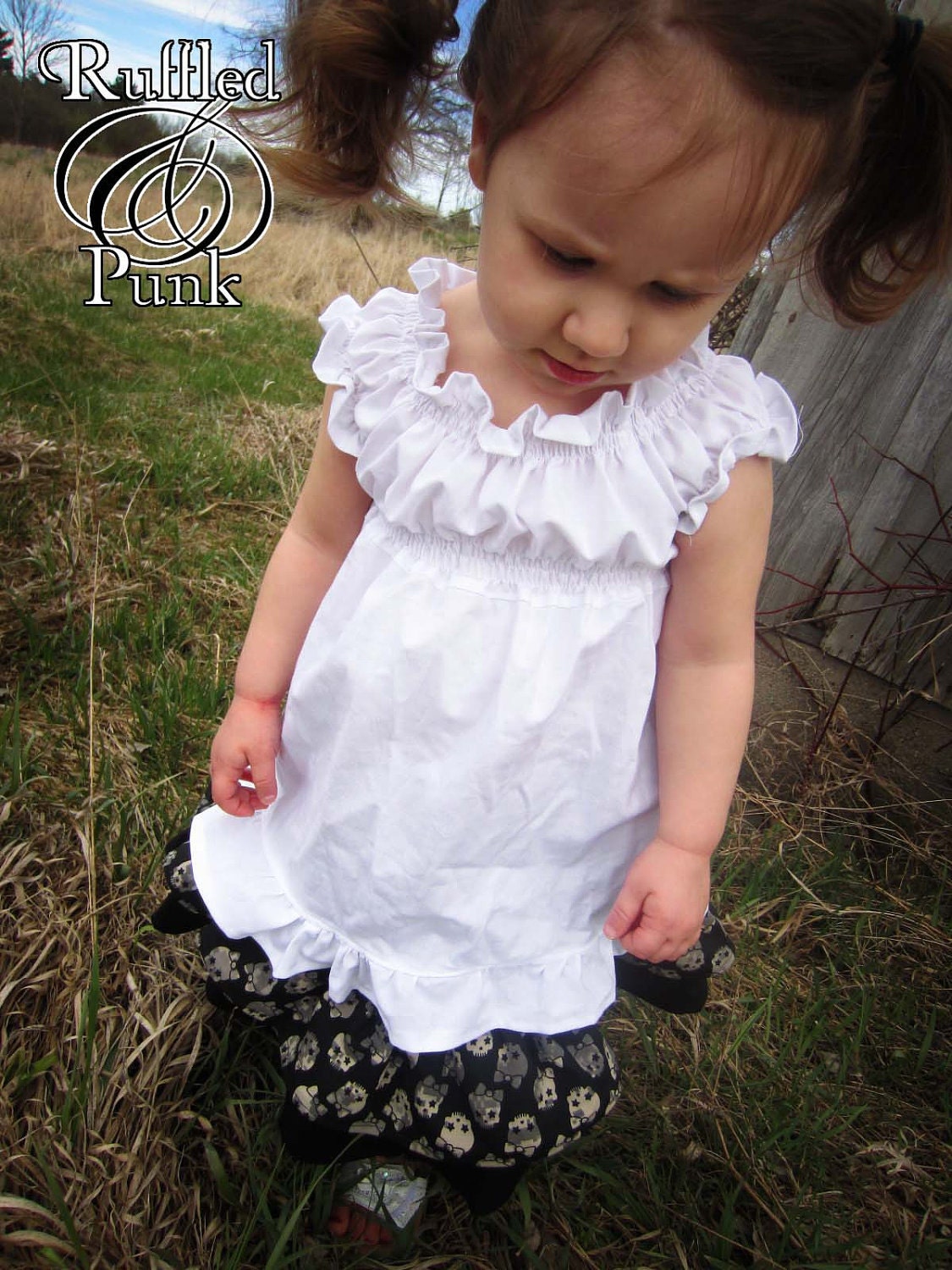 Ruffle Peasant Top, Ruffled Shirt, White, Childrens Clothing, Sizes 3T and 5T Aubrey