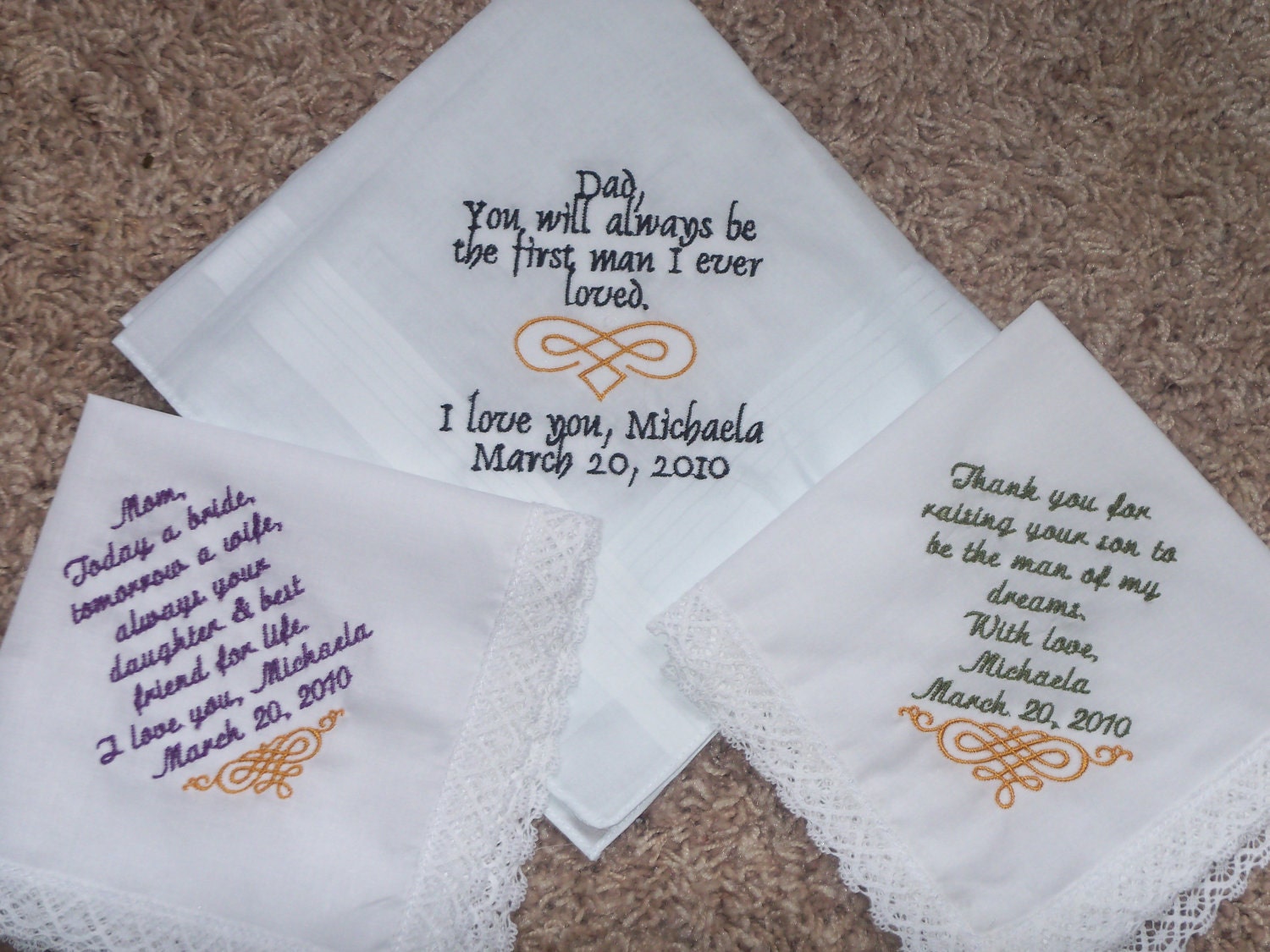 Wedding Hankderchiefs any combination set of 3. Great keepsakes