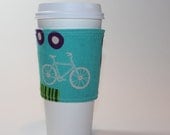 Bicycles and Keys Reversible Coffee Cup Sleeve - Padded and Reusable
