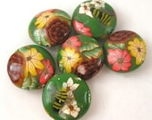 Polymer Clay Beads, Green Beads, Forest Flowers Lentil Beads 334