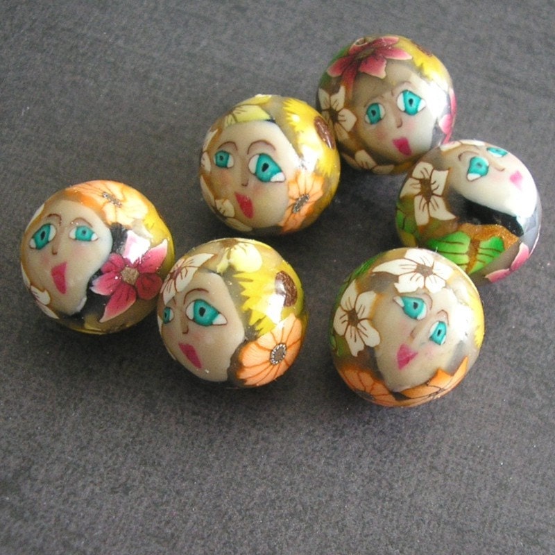 Summer Garden Polymer Clay Face Beads Set 163