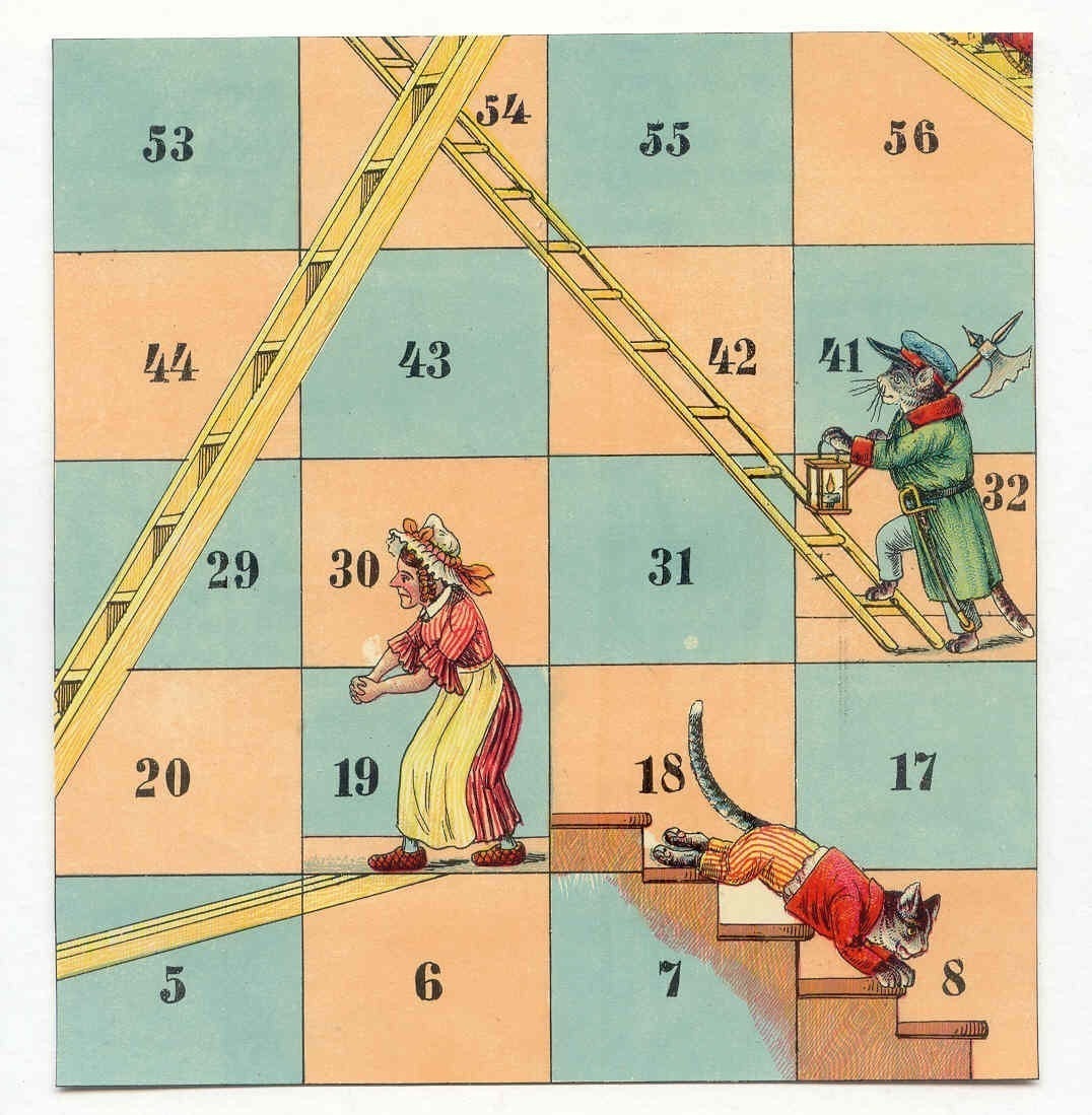 1900s French Game Print CATS,DOGS,BIRDS,Ladders Etc... Awesome early 1900s French game board print