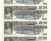 50 Old 1910's-20's RAILROAD Bond Coupons - 5 SHEETS - New York CENTRAL Railroad Bonds issued in in the 1910's and 1920's.