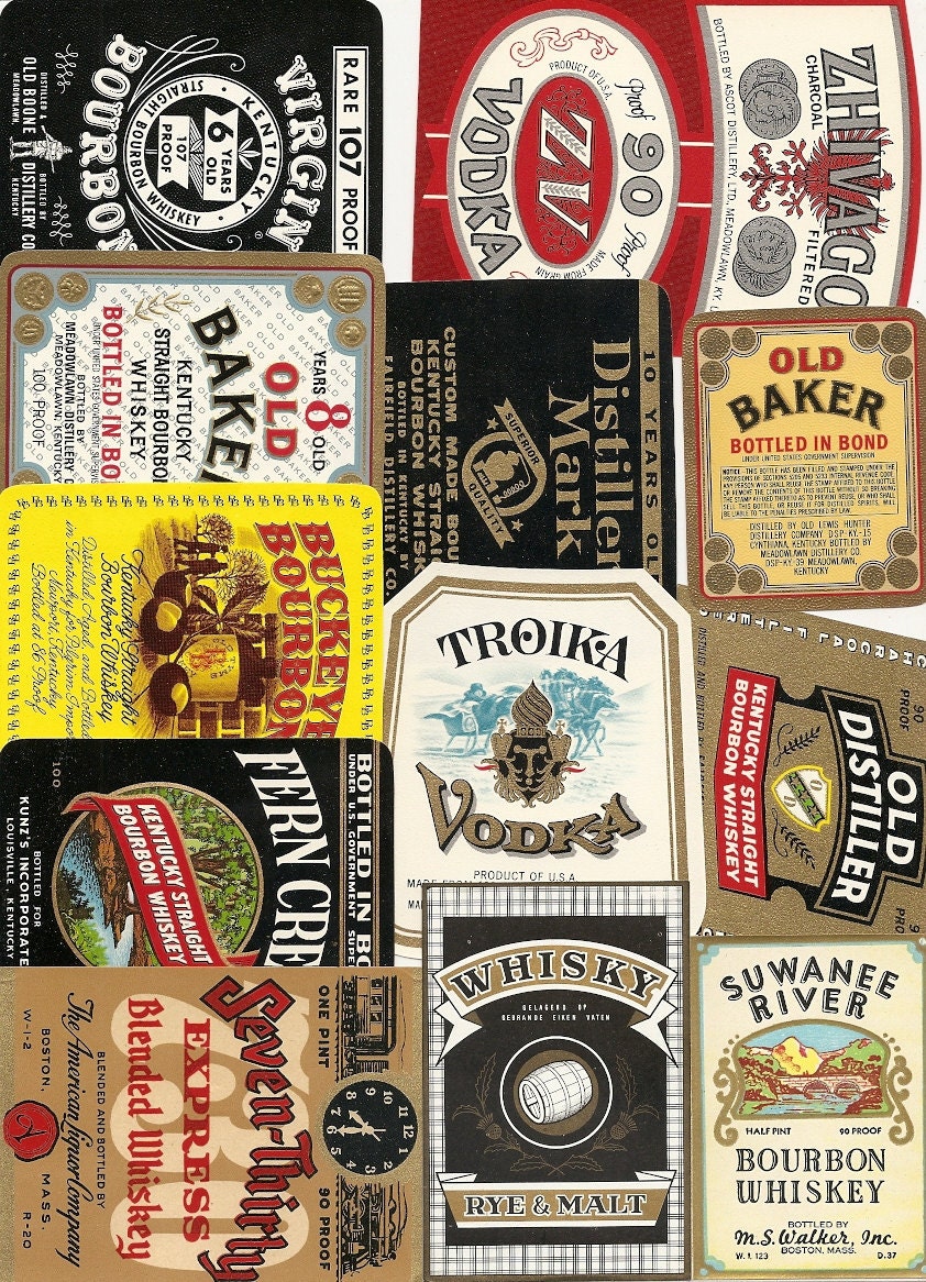 36 1940's Plus WHISKEY/Gin/VODKA/LIQUOR Labels Etc...