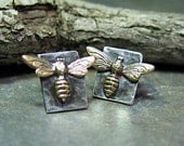 Bee earrings, bee stud earrings, sterling silver, studs, posts, brass bee, insect, nature jewelry - Bee My Honey