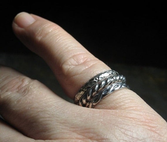 Stacking rings sterling silver pattern wire set of three - Three's Company