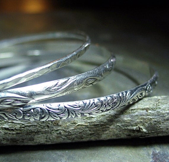Sterling Silver Patterned Bangles Set of 3 - Nouveau Romance