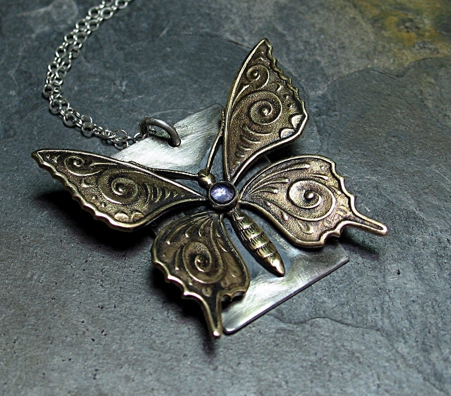 Butterfly Necklace Pendant with Iolite - Butterfly Dance
