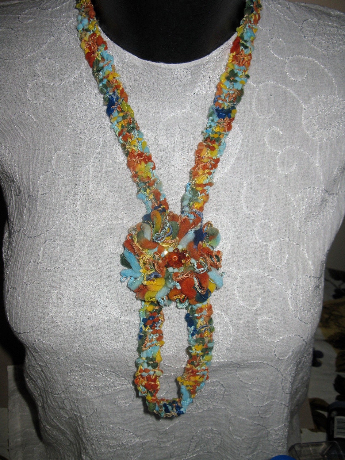 Fiber Flower Necklace and pin