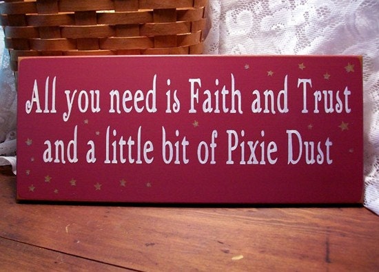 Faith Trust and Pixie Dust Painted Wood Sign Pink Plaque Wall Decor