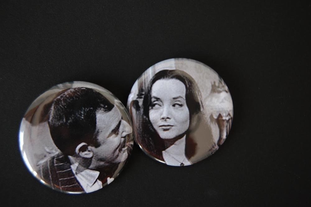 Morticia and Gomez- Pinback buttons set.