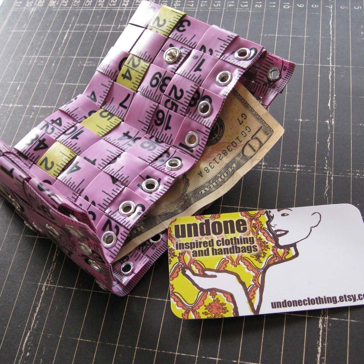 Tri-Fold Tape Measure Wallet Purple and Yellow