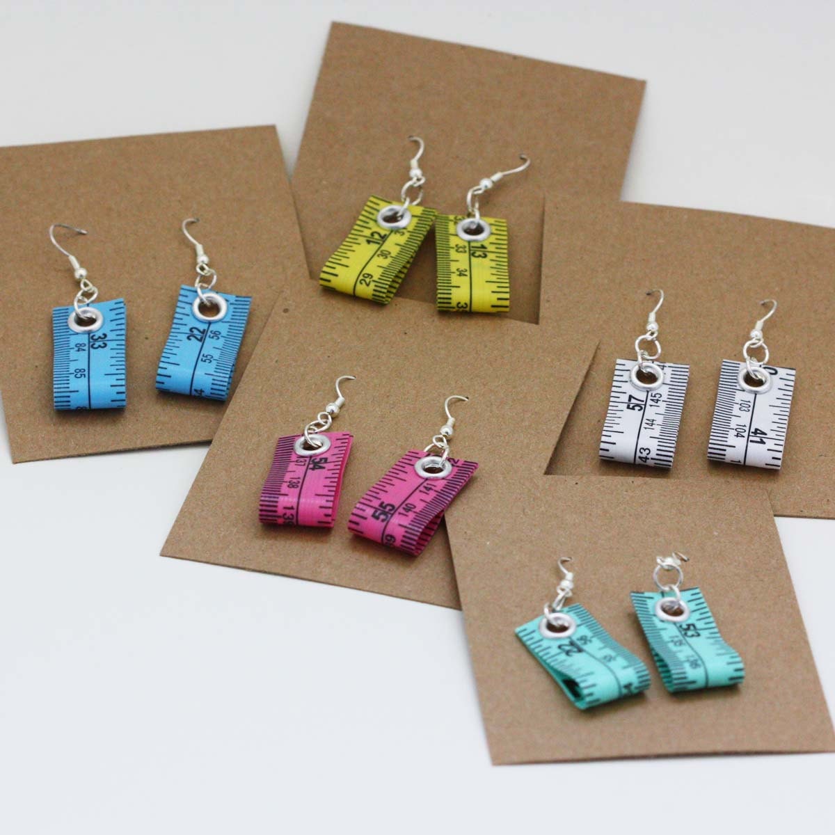 Five Pack of Tape Measure Earrings in Various Colors
