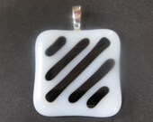Black and White Pendant, Contemporary Glass Pendant  Black and White Jewelry, Etsy Jewelry - Between the Lines - 3679 -2