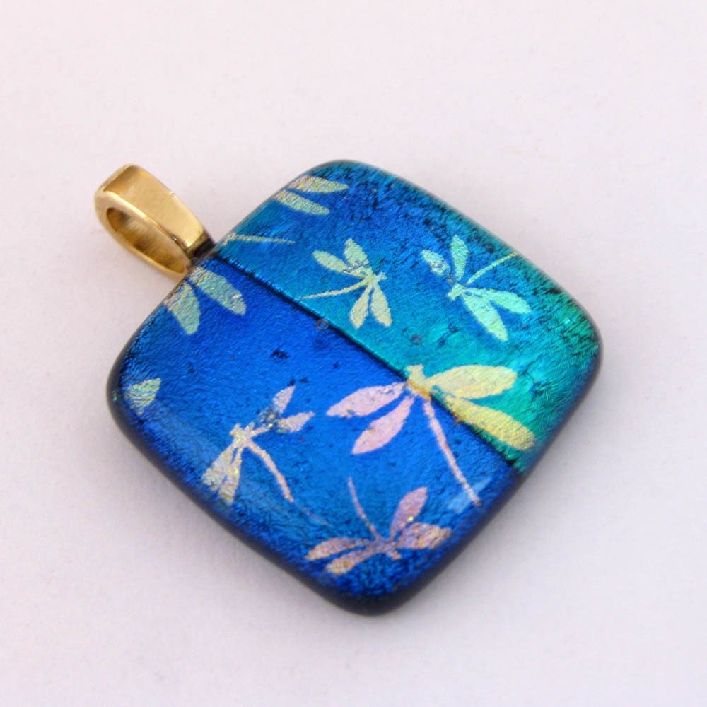 Twilight Lake - Slide /Pendant Dichroic Fused Glass - 3061