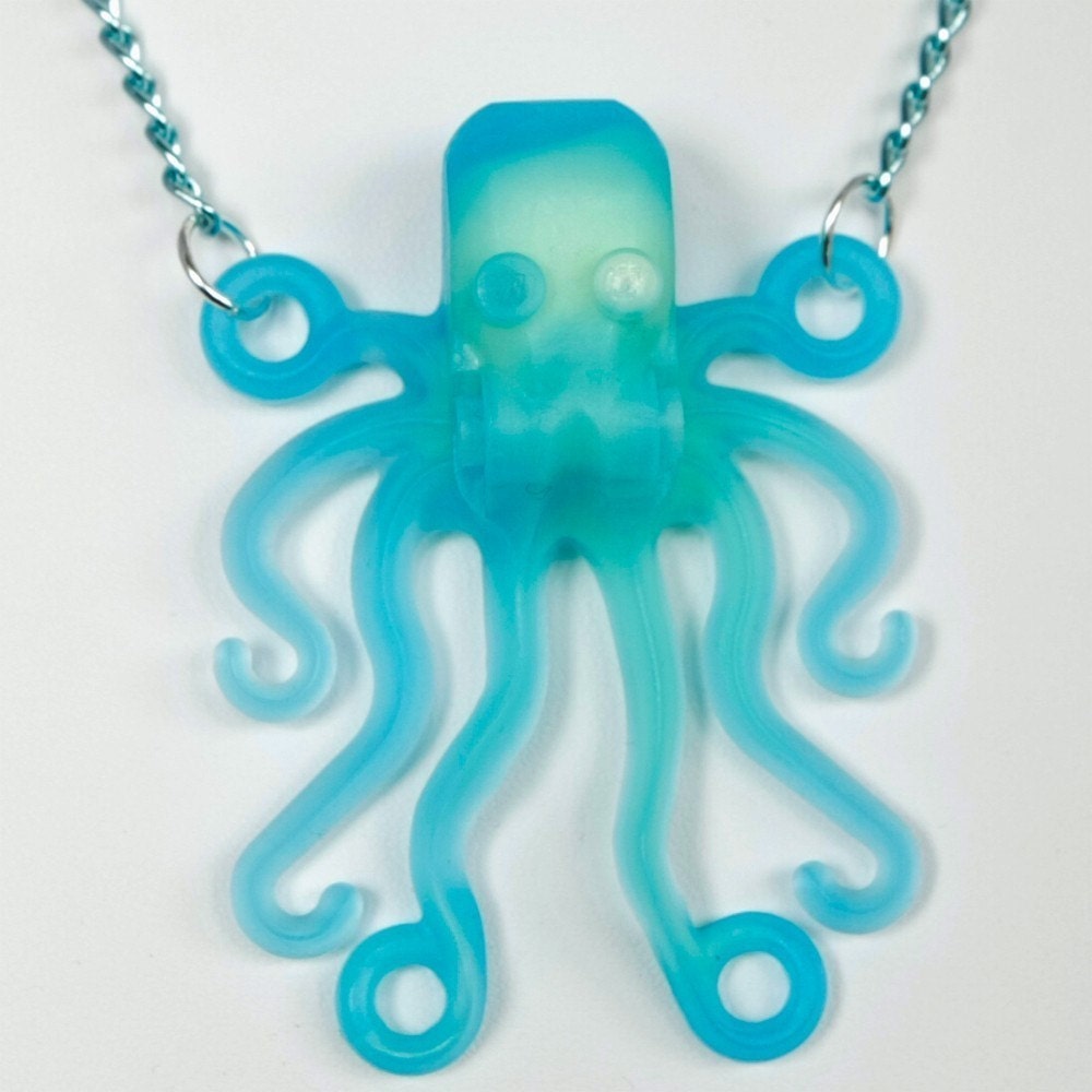 Steampunk Dramatic Blue Glow in the Dark Octopus Necklace Cthulhu Tentacles by Velvet Mechanism