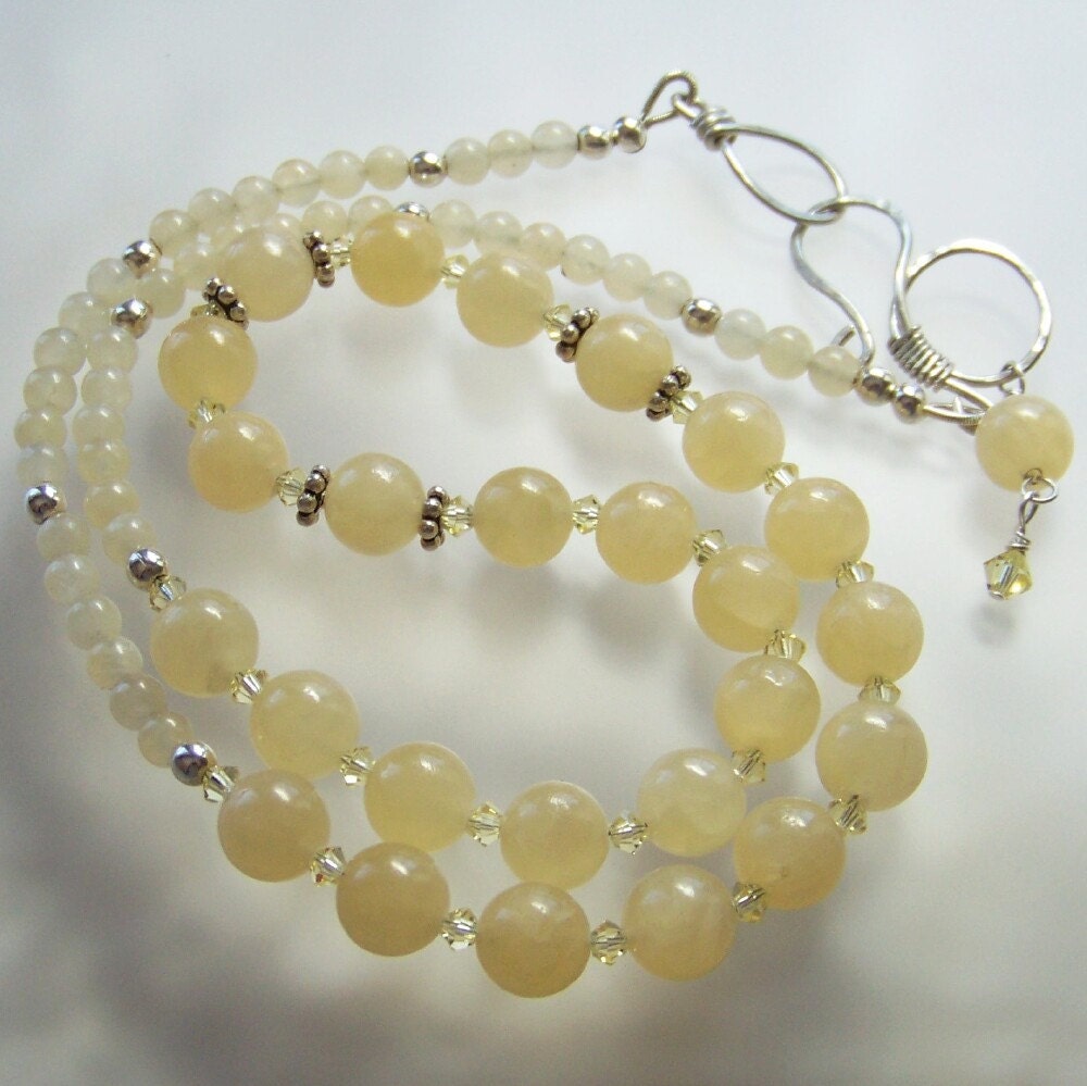 Pale Yellow Aragonite Gemstones Crystals with Argentium Solid Sterling Silver
