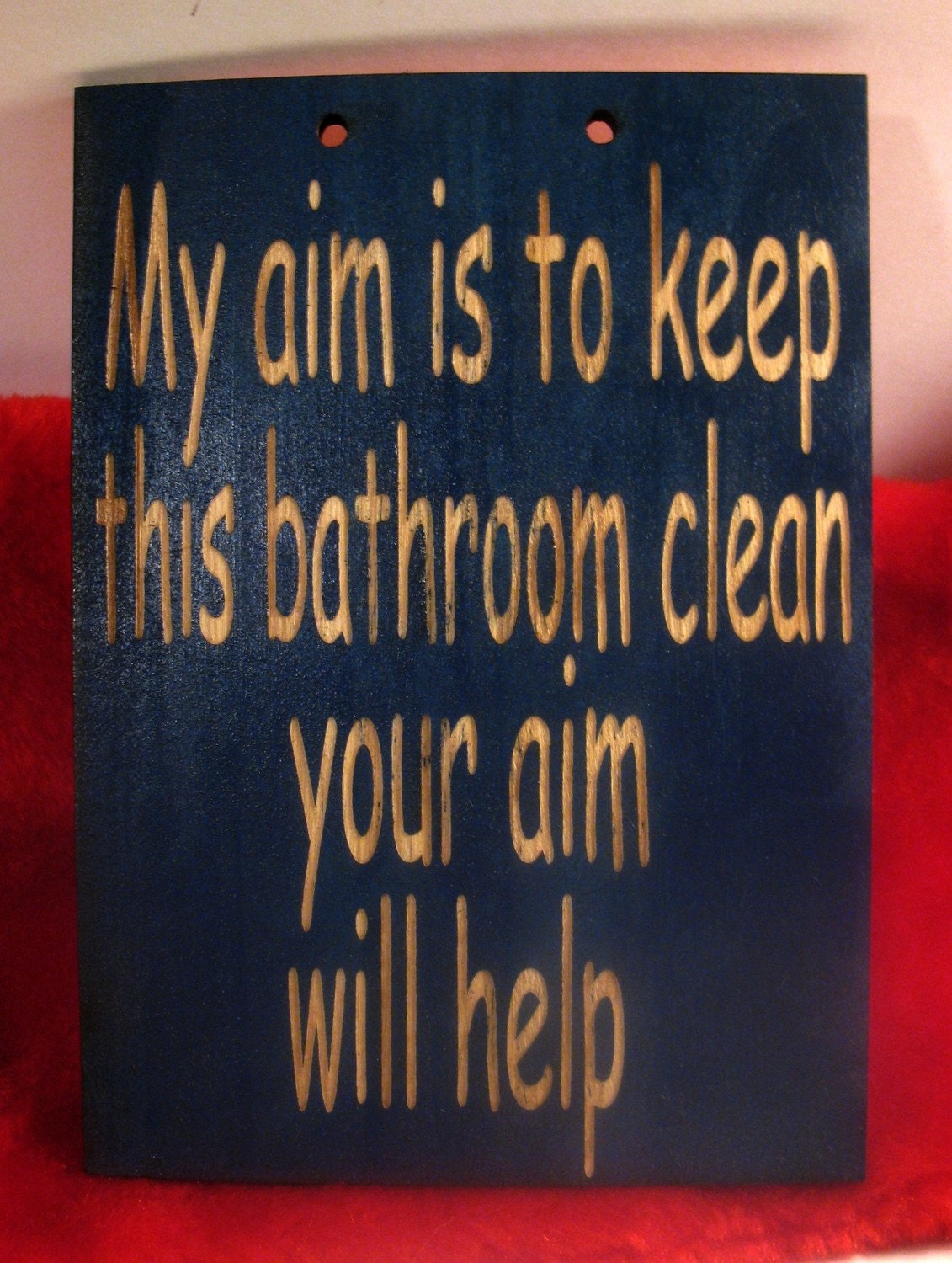 Wooden sign for bathroom my aim is to keep this bathroom clean your aim will help
