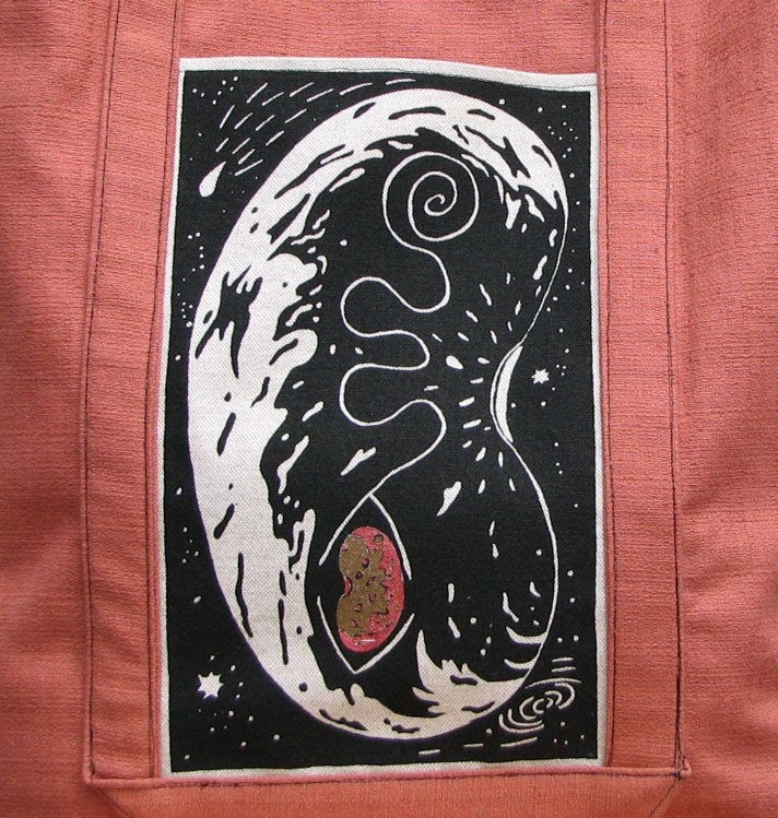 Reusable shopping tote - Earth Bean - screenprinted and painted