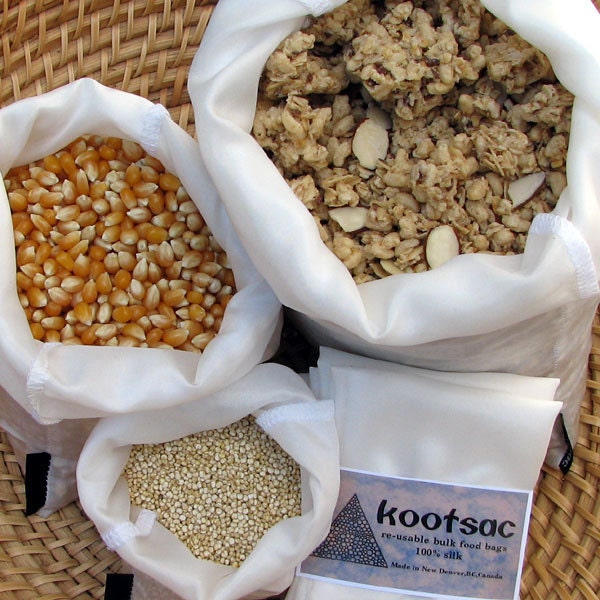 Reusable eco bags - bulk bin food - natural biodegradable silk - set of three
