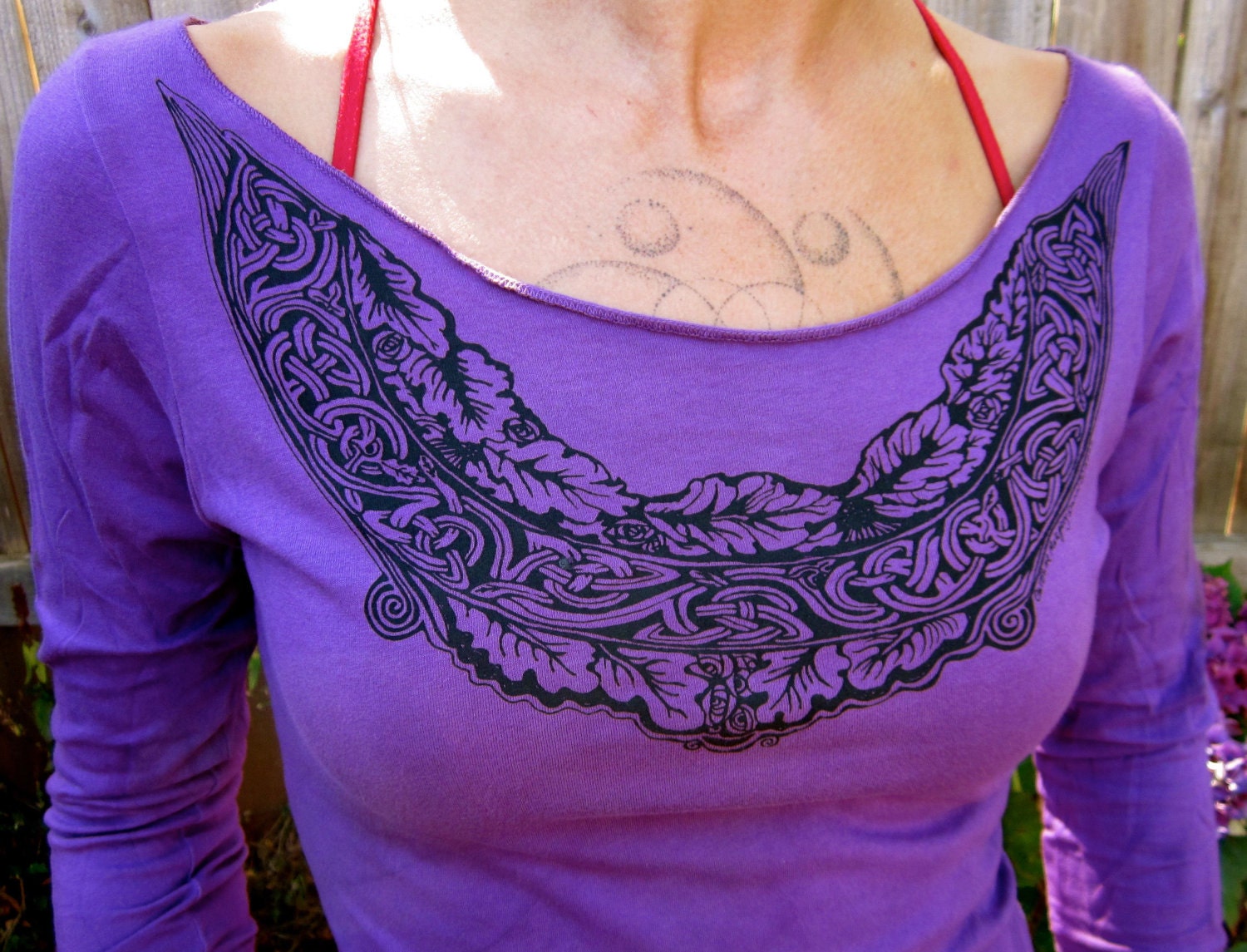 Plum Celtic Leaf Boatneck T-Shirt Medium & Large Only