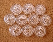 10 Buttons, glass, antique vintage, clear glass, Czech, rays pattern, 14mm, for button jewelry