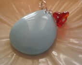 Sterling Silver 18" Necklace with Turquoise Quartz Briolette and Red Flower Charm