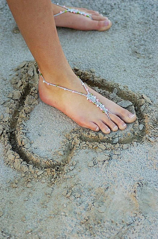 Barefoot Sandals - WEDDING PACKAGE FOR 5 - Foot Jewelry Slave Anklet Toe Ring Thongs Beach Destination Soleless Crochet