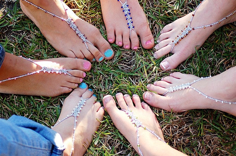 Barefoot Sandals - WEDDING PACKAGE FOR 10 - Foot Jewelry Slave Anklet Toe Ring Thongs Beach Destination Soleless Crochet