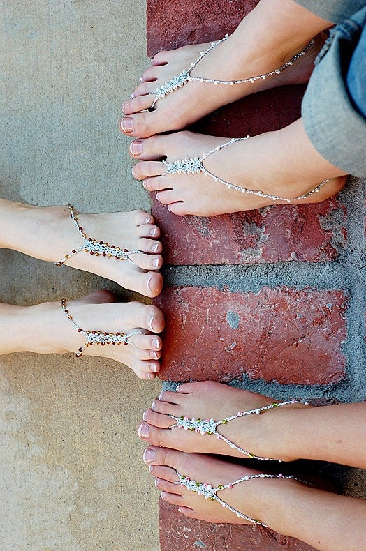 Barefoot Sandals - WEDDING PACKAGE FOR 10 - Foot Jewelry Slave Anklet Toe Ring Thongs Beach Destination Soleless Crochet